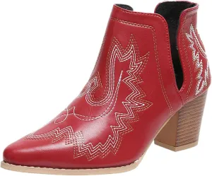 Womens Cowboy Boots Ankle Boots for Women Low Heel Western Boots For Women Pointed Toe Chunky Heel Boots Pull On Boot