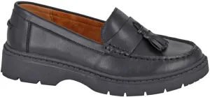 Womens Omara Tassel Slip On Coated Leather Shoes/Loafers Black