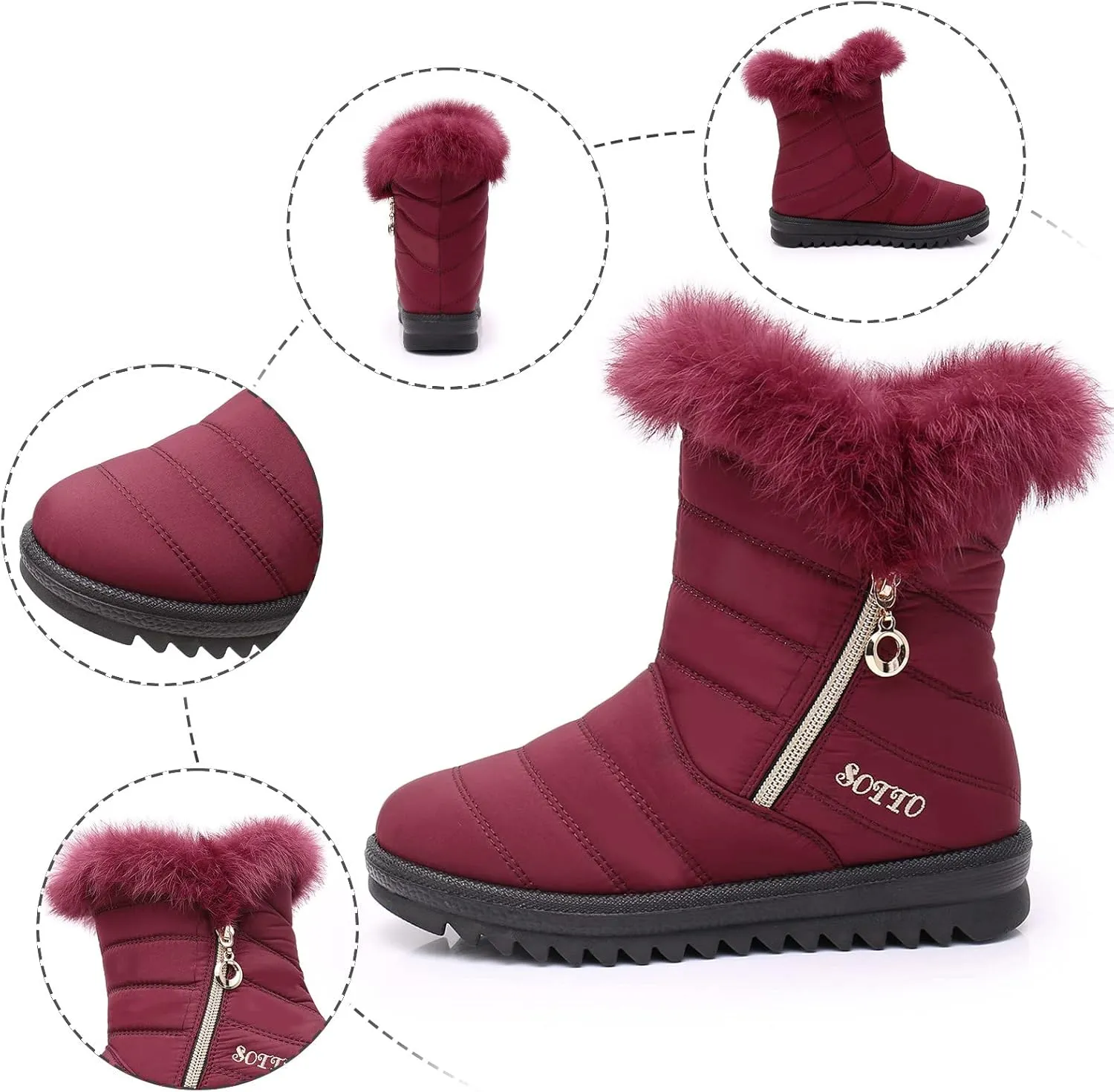 Women's Winter Snow Boots Mid-Calf Lace up Outdoor Winter Shoes Warm Fuzzy Indoor Outdoor Womens Winter Barefoot Shoes