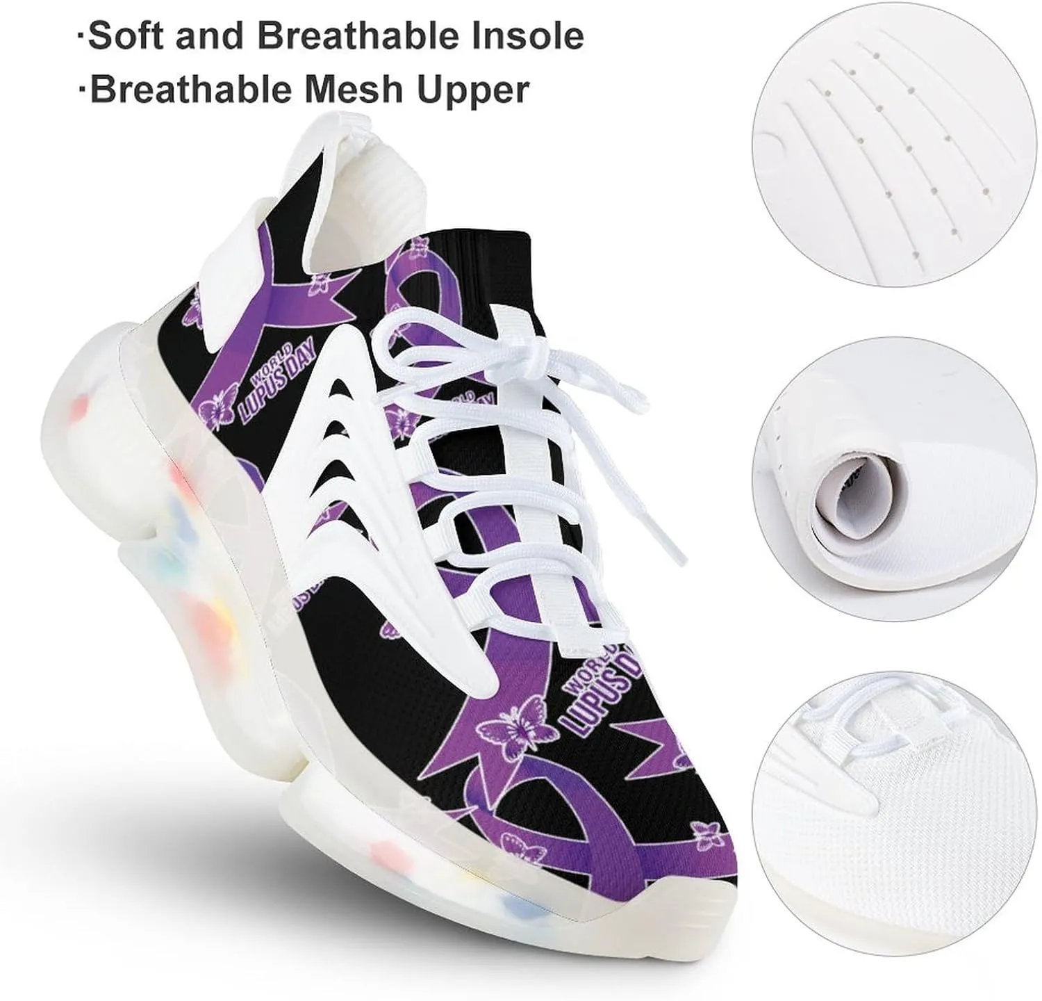 World Lupus Day with Stylish Ribbon Men's Running Shoe Walking Running Sneaker for Women Lightweight Breathable