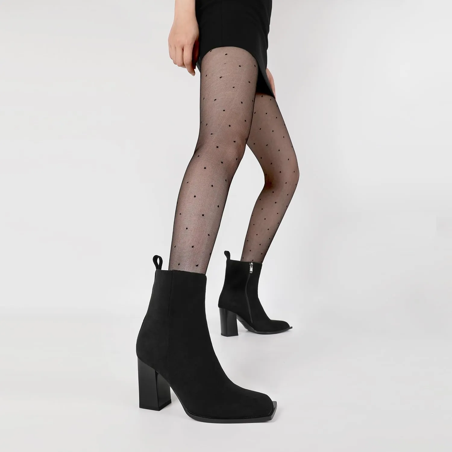 YODEKS Ankle Boots For Women Short Boots Square Toe Boots Chunky High Heel Side Zipper Boots