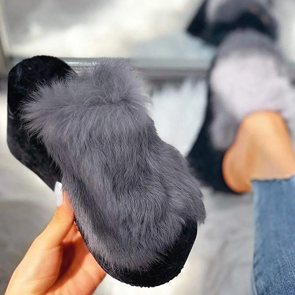 ZBYY Plush Slippers for Women Fluffy Summer Open Toe Wedges House Slippers Indoor or Outdoor Platforms Slides Slipper
