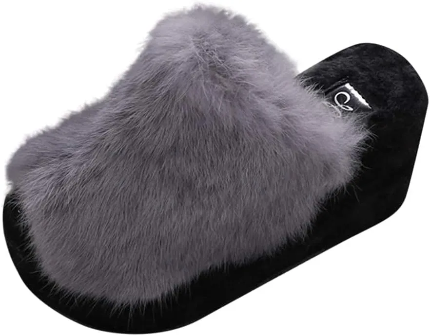 ZBYY Plush Slippers for Women Fluffy Summer Open Toe Wedges House Slippers Indoor or Outdoor Platforms Slides Slipper